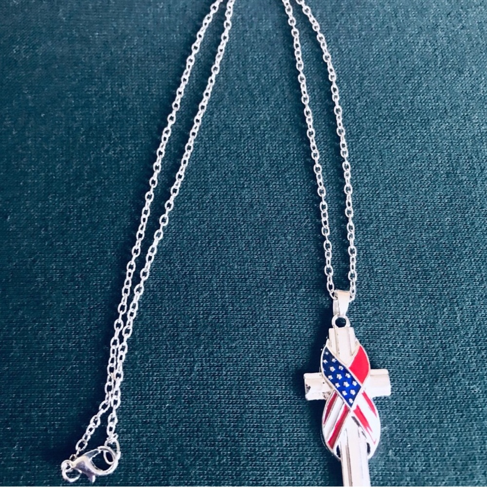 Silver and Multicolor Cross Pendant Necklace - Picture 2 of 2